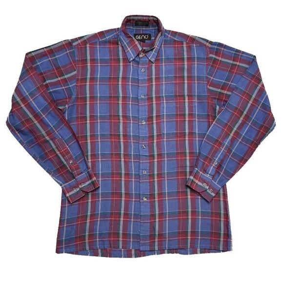 Geno Single Needle Tailoring Plaid Shirt Multicolor Checkered Mens M Western Y2K - Picture 1 of 8